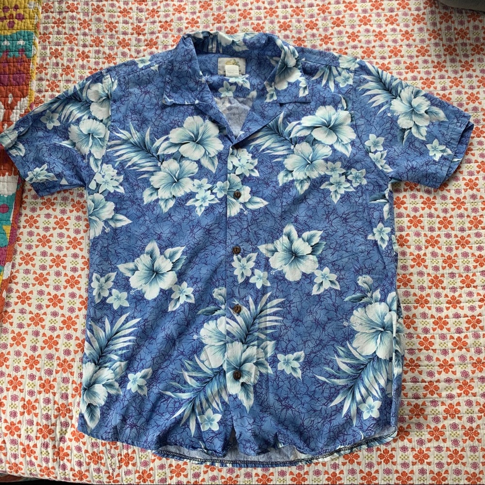 Blue and white Hawaiian shirt